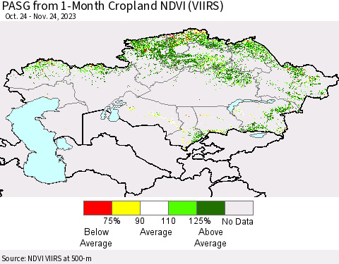 Kazakhstan PASG from 1-Month Cropland NDVI (VIIRS) Thematic Map For 11/17/2023 - 11/24/2023