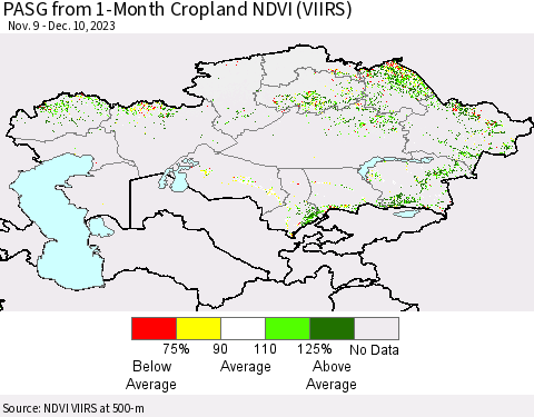 Kazakhstan PASG from 1-Month Cropland NDVI (VIIRS) Thematic Map For 12/3/2023 - 12/10/2023
