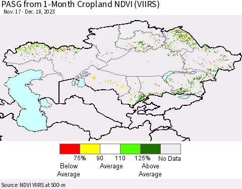 Kazakhstan PASG from 1-Month Cropland NDVI (VIIRS) Thematic Map For 12/11/2023 - 12/18/2023