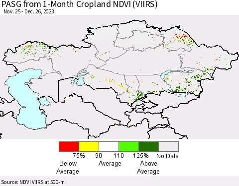Kazakhstan PASG from 1-Month Cropland NDVI (VIIRS) Thematic Map For 12/19/2023 - 12/26/2023