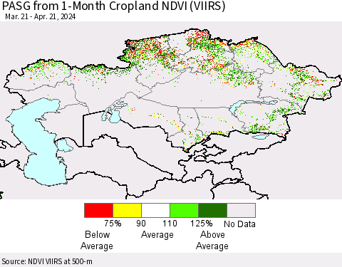 Kazakhstan PASG from 1-Month Cropland NDVI (VIIRS) Thematic Map For 4/14/2024 - 4/21/2024