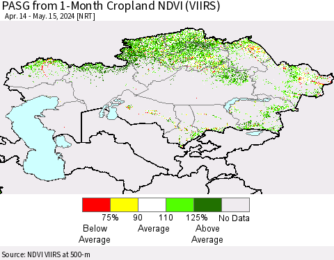 Kazakhstan PASG from 1-Month Cropland NDVI (VIIRS) Thematic Map For 5/8/2024 - 5/15/2024