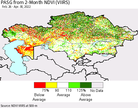Kazakhstan PASG from 2-Month NDVI (VIIRS) Thematic Map For 4/23/2022 - 4/30/2022
