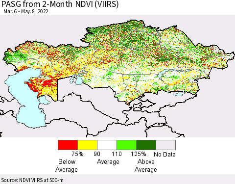 Kazakhstan PASG from 2-Month NDVI (VIIRS) Thematic Map For 5/1/2022 - 5/8/2022