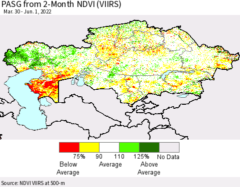 Kazakhstan PASG from 2-Month NDVI (VIIRS) Thematic Map For 5/25/2022 - 6/1/2022