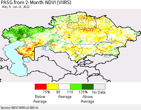 Kazakhstan PASG from 2-Month NDVI (VIIRS) Thematic Map For 7/4/2022 - 7/11/2022