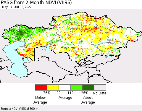 Kazakhstan PASG from 2-Month NDVI (VIIRS) Thematic Map For 7/12/2022 - 7/19/2022