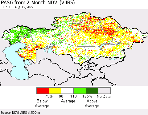 Kazakhstan PASG from 2-Month NDVI (VIIRS) Thematic Map For 8/5/2022 - 8/12/2022