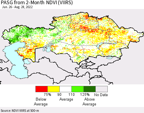 Kazakhstan PASG from 2-Month NDVI (VIIRS) Thematic Map For 8/21/2022 - 8/28/2022