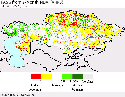 Kazakhstan PASG from 2-Month NDVI (VIIRS) Thematic Map For 9/14/2022 - 9/21/2022