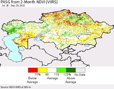 Kazakhstan PASG from 2-Month NDVI (VIIRS) Thematic Map For 9/22/2022 - 9/29/2022