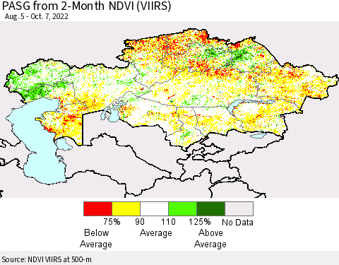 Kazakhstan PASG from 2-Month NDVI (VIIRS) Thematic Map For 9/30/2022 - 10/7/2022