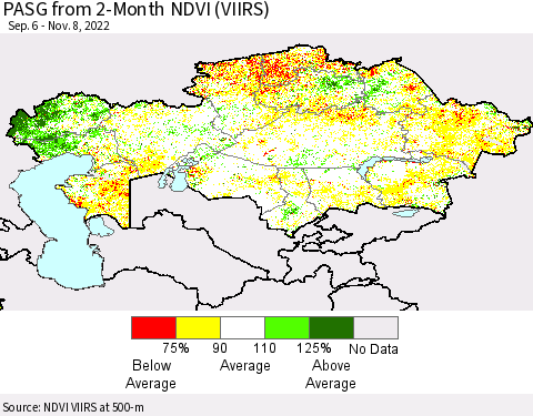 Kazakhstan PASG from 2-Month NDVI (VIIRS) Thematic Map For 11/1/2022 - 11/8/2022