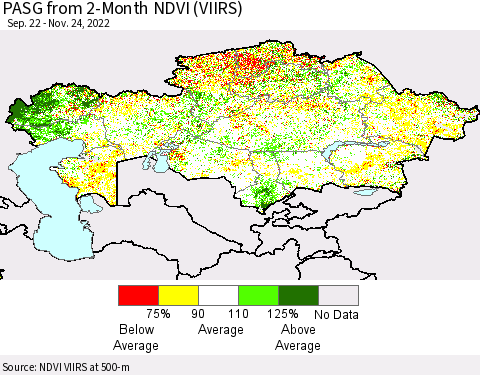 Kazakhstan PASG from 2-Month NDVI (VIIRS) Thematic Map For 11/17/2022 - 11/24/2022