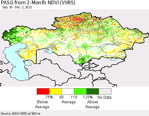 Kazakhstan PASG from 2-Month NDVI (VIIRS) Thematic Map For 11/25/2022 - 12/2/2022