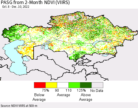Kazakhstan PASG from 2-Month NDVI (VIIRS) Thematic Map For 12/3/2022 - 12/10/2022