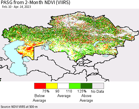Kazakhstan PASG from 2-Month NDVI (VIIRS) Thematic Map For 4/7/2023 - 4/14/2023