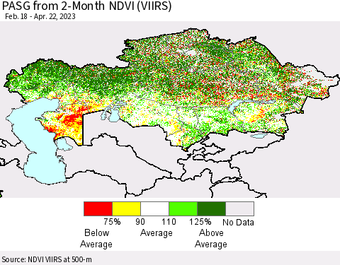 Kazakhstan PASG from 2-Month NDVI (VIIRS) Thematic Map For 4/15/2023 - 4/22/2023