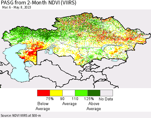 Kazakhstan PASG from 2-Month NDVI (VIIRS) Thematic Map For 5/1/2023 - 5/8/2023