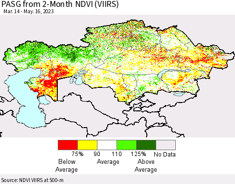 Kazakhstan PASG from 2-Month NDVI (VIIRS) Thematic Map For 5/9/2023 - 5/16/2023