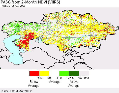 Kazakhstan PASG from 2-Month NDVI (VIIRS) Thematic Map For 5/25/2023 - 6/1/2023