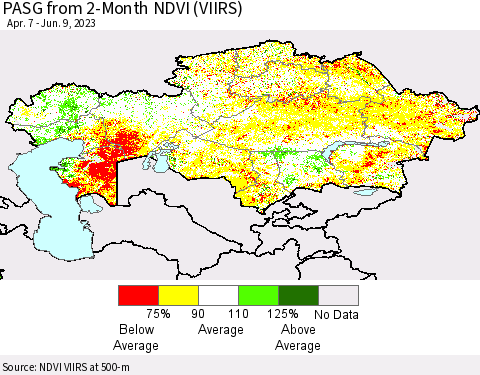 Kazakhstan PASG from 2-Month NDVI (VIIRS) Thematic Map For 6/2/2023 - 6/9/2023