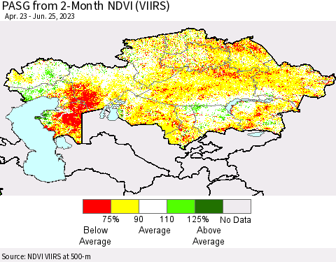 Kazakhstan PASG from 2-Month NDVI (VIIRS) Thematic Map For 6/18/2023 - 6/25/2023