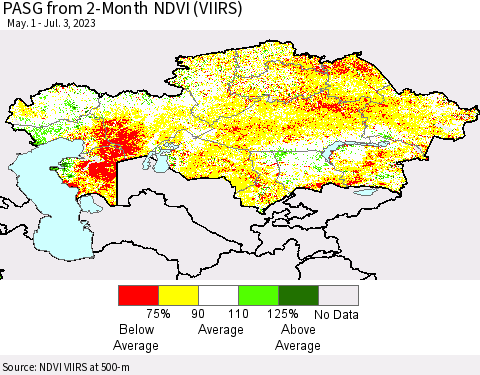 Kazakhstan PASG from 2-Month NDVI (VIIRS) Thematic Map For 6/26/2023 - 7/3/2023