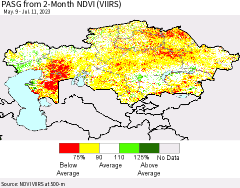 Kazakhstan PASG from 2-Month NDVI (VIIRS) Thematic Map For 7/4/2023 - 7/11/2023