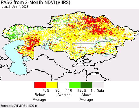 Kazakhstan PASG from 2-Month NDVI (VIIRS) Thematic Map For 7/28/2023 - 8/4/2023