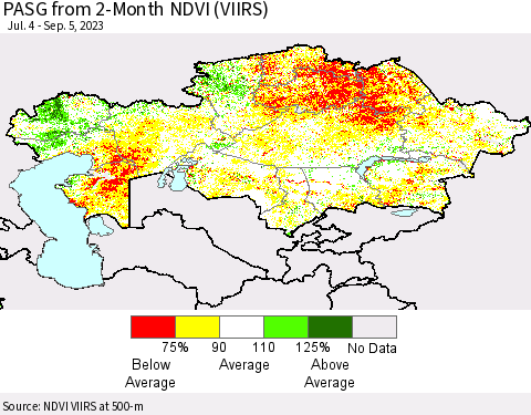 Kazakhstan PASG from 2-Month NDVI (VIIRS) Thematic Map For 8/29/2023 - 9/5/2023