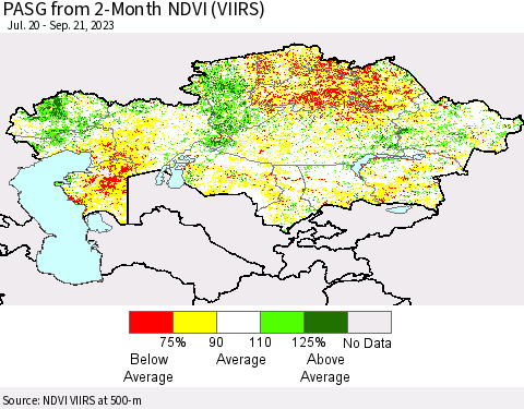 Kazakhstan PASG from 2-Month NDVI (VIIRS) Thematic Map For 9/14/2023 - 9/21/2023