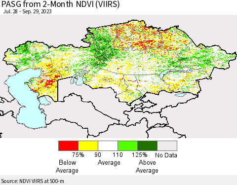 Kazakhstan PASG from 2-Month NDVI (VIIRS) Thematic Map For 9/22/2023 - 9/29/2023