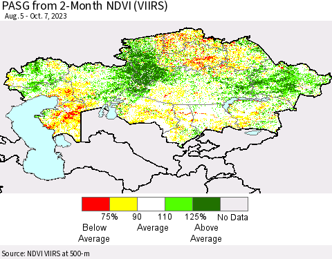 Kazakhstan PASG from 2-Month NDVI (VIIRS) Thematic Map For 9/30/2023 - 10/7/2023