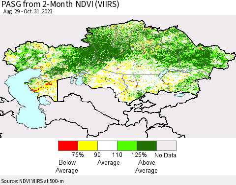 Kazakhstan PASG from 2-Month NDVI (VIIRS) Thematic Map For 10/24/2023 - 10/31/2023