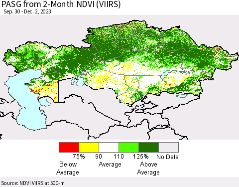 Kazakhstan PASG from 2-Month NDVI (VIIRS) Thematic Map For 11/25/2023 - 12/2/2023