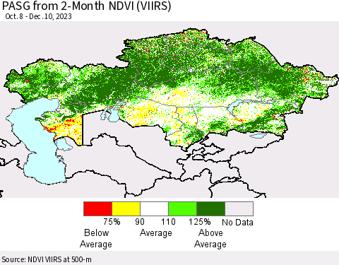 Kazakhstan PASG from 2-Month NDVI (VIIRS) Thematic Map For 12/3/2023 - 12/10/2023