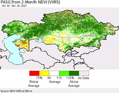 Kazakhstan PASG from 2-Month NDVI (VIIRS) Thematic Map For 12/11/2023 - 12/18/2023