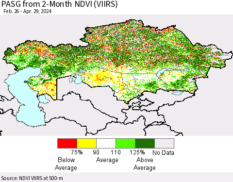 Kazakhstan PASG from 2-Month NDVI (VIIRS) Thematic Map For 4/22/2024 - 4/29/2024