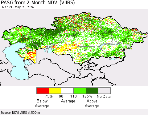 Kazakhstan PASG from 2-Month NDVI (VIIRS) Thematic Map For 5/16/2024 - 5/23/2024
