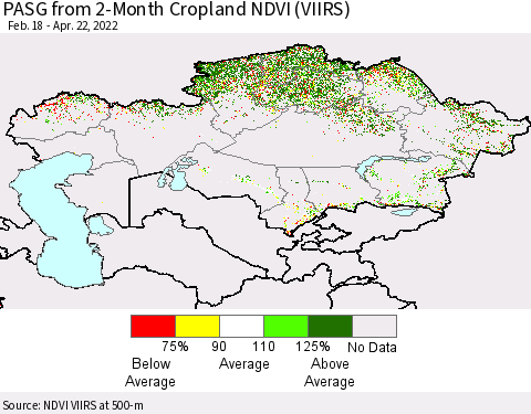 Kazakhstan PASG from 2-Month Cropland NDVI (VIIRS) Thematic Map For 4/15/2022 - 4/22/2022