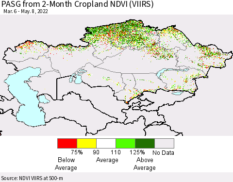 Kazakhstan PASG from 2-Month Cropland NDVI (VIIRS) Thematic Map For 5/1/2022 - 5/8/2022