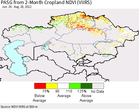Kazakhstan PASG from 2-Month Cropland NDVI (VIIRS) Thematic Map For 8/21/2022 - 8/28/2022