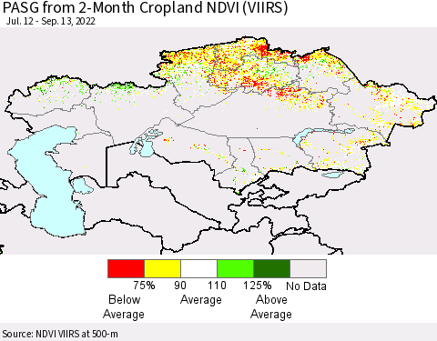 Kazakhstan PASG from 2-Month Cropland NDVI (VIIRS) Thematic Map For 9/6/2022 - 9/13/2022