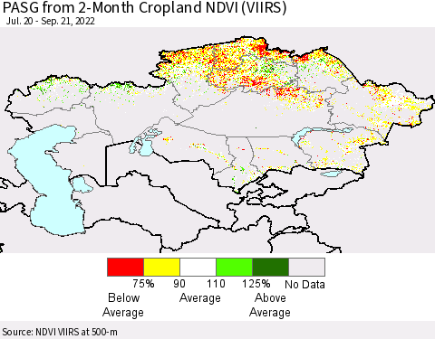 Kazakhstan PASG from 2-Month Cropland NDVI (VIIRS) Thematic Map For 9/14/2022 - 9/21/2022
