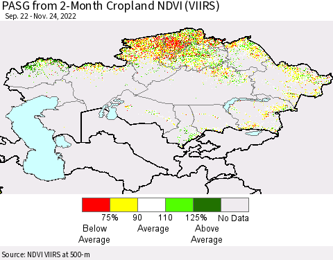 Kazakhstan PASG from 2-Month Cropland NDVI (VIIRS) Thematic Map For 11/17/2022 - 11/24/2022