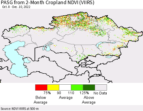 Kazakhstan PASG from 2-Month Cropland NDVI (VIIRS) Thematic Map For 12/3/2022 - 12/10/2022