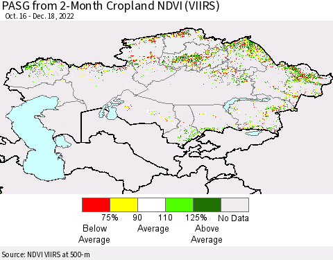 Kazakhstan PASG from 2-Month Cropland NDVI (VIIRS) Thematic Map For 12/11/2022 - 12/18/2022