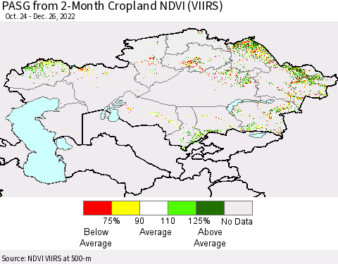 Kazakhstan PASG from 2-Month Cropland NDVI (VIIRS) Thematic Map For 12/19/2022 - 12/26/2022