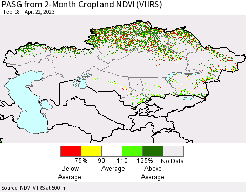 Kazakhstan PASG from 2-Month Cropland NDVI (VIIRS) Thematic Map For 4/15/2023 - 4/22/2023